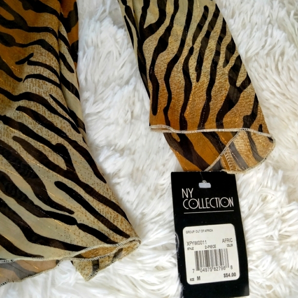 NY COLLECTION orange black tiger print v neck sequin blouse top - Picture 4 of 4